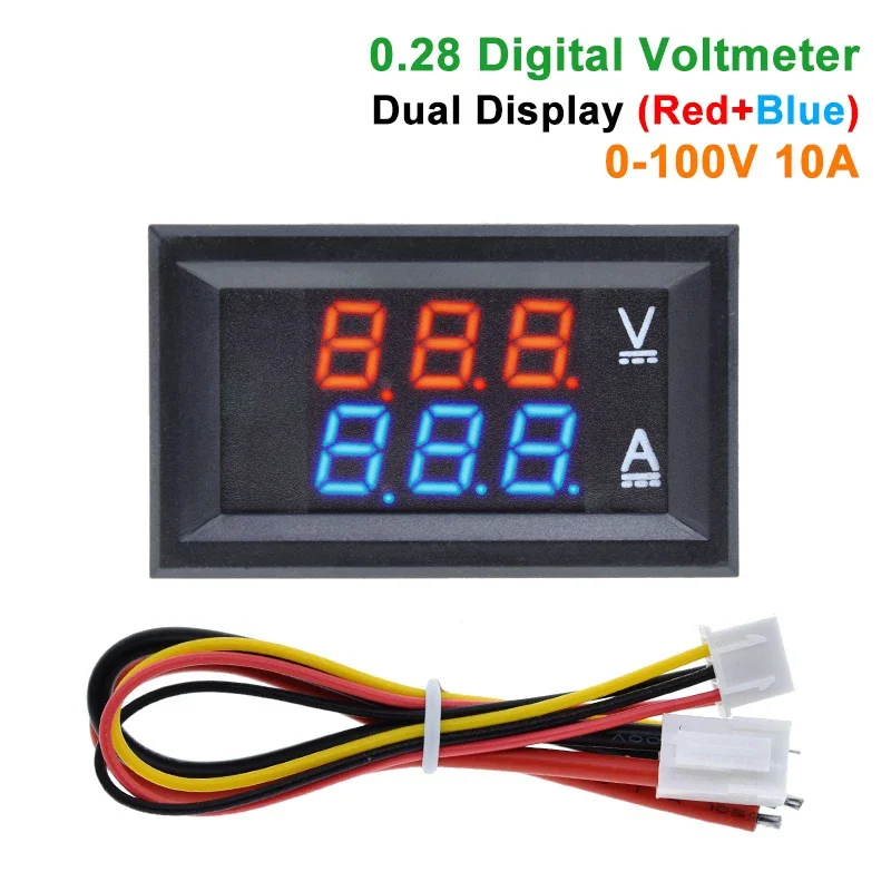 Digital Voltmeter Ammeter DC 100V 10A Amp Voltage Current Meter Tester 0.28 Inch Dual LED Display Panel with Connect Wires