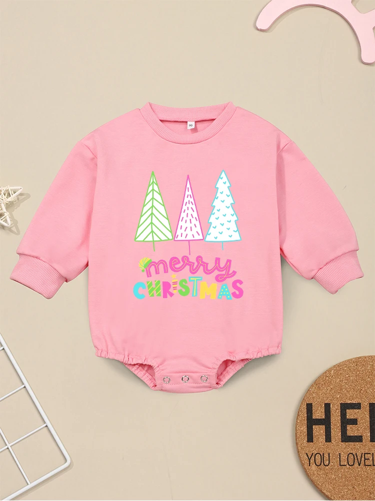 Merry Christmas Sweet Style Cute Baby Girl Clothes Onesie Long Sleeve Cartoon Toddler Sweatshirt Cozy Soft Winter Newborn Romper