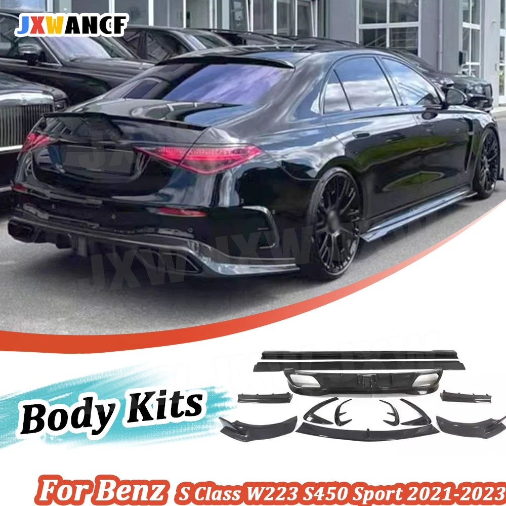 

JXWANCF Carbon Fiber Front Bumper Rear Lip Diffuser Splitters Side Skirts for Benz S Class W223 S450 S500 Sport 2021-2023 FRP