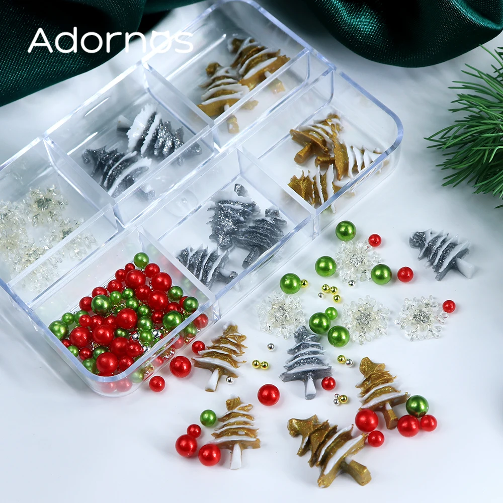 Christmas Nail Art Accessories Xmas Tree Snowflakes Winter Manicure Decorations Red Green Bubble Beads Christmas 3D Nails Design
