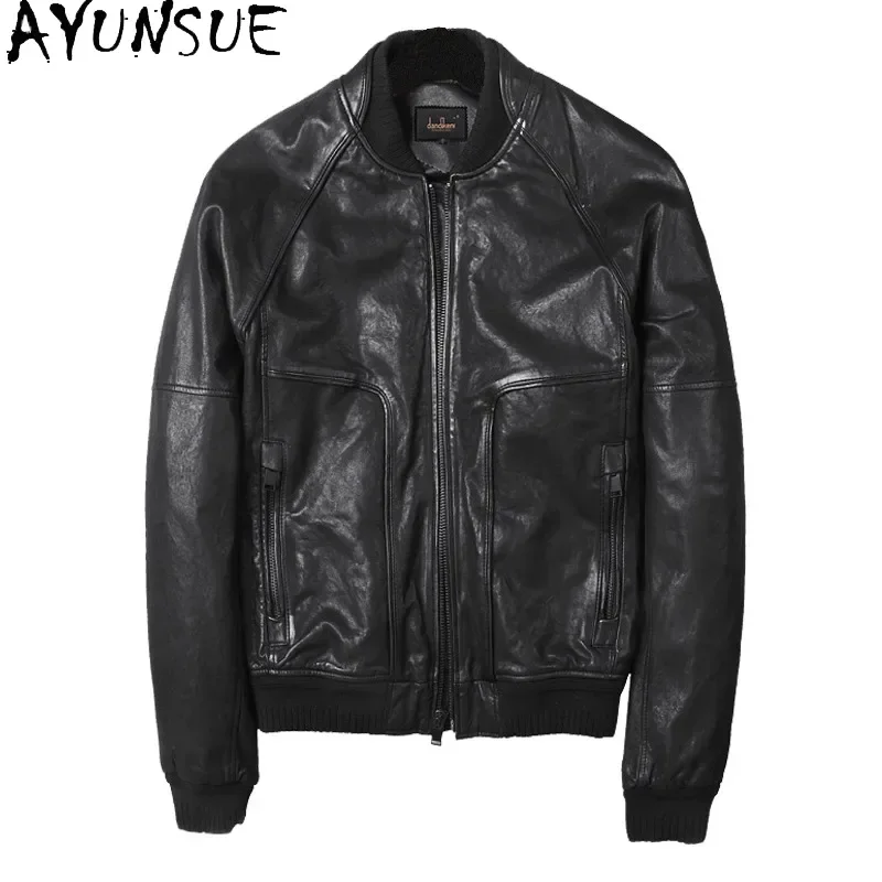

AYUNSUE Genuine Leather Jacket Men Short Real Sheepskin Coat Spring Baseball Uniform Motorcycle Men's Leather Jackets YY1370