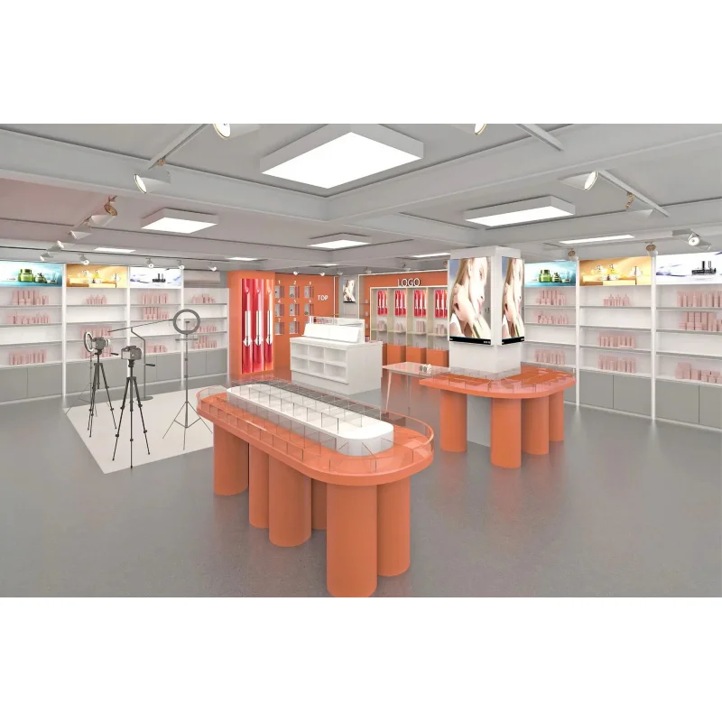 custom.Factory Supply HongMing Display Light Luxury Metal Cosmetic Display Cabinet Baking Paint Adjustable H