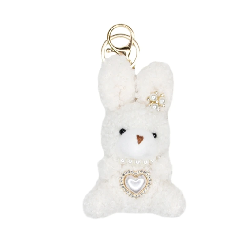 Mini Plush Rabbit Dog Charm Keychain Soft Stuffed Animal Keyring Lovely Y2K Pendants for Purse Bag Backpack Handbag