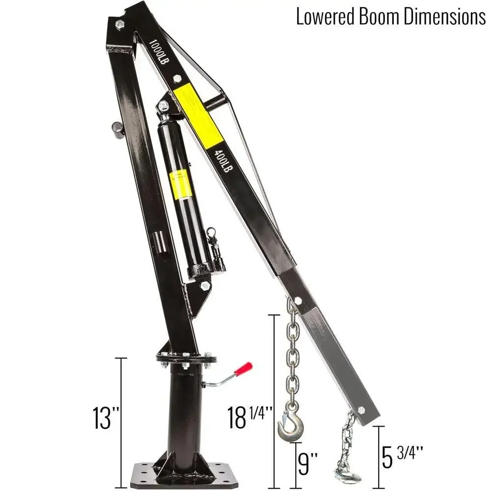 Construcción de acero portátil 360 de la base giratoria de la grúa de la Jib de la cama del camioneta de 1000lb °   Rotación 70,88" Extensión de pluma 15,5" Ram Travel