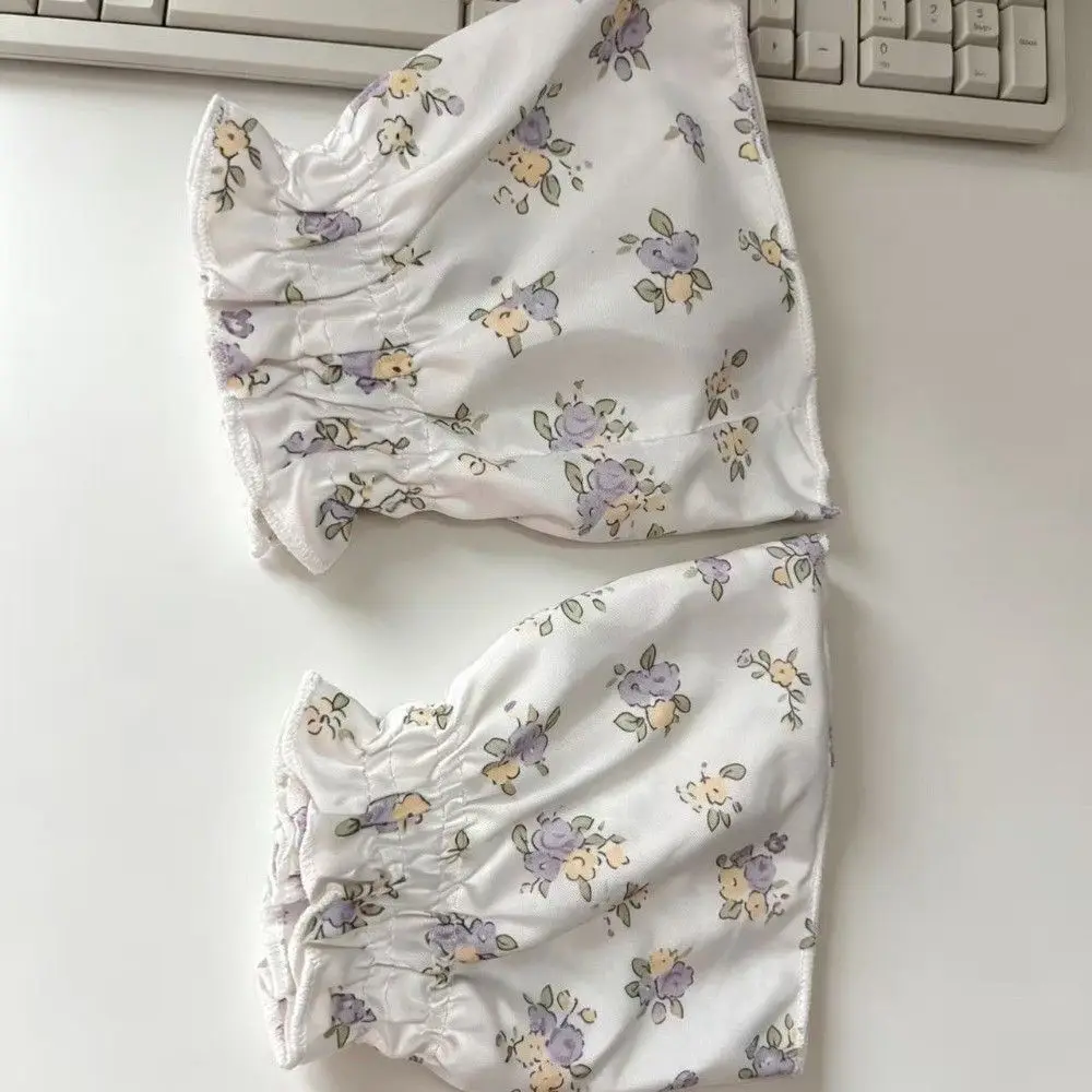 Floral Print Sleeve Covers Plaid Pattern Double-sided Detachable Sleeves Cuffs Smocked Elastic Anti-Dirty Arm Sleeve Protectors