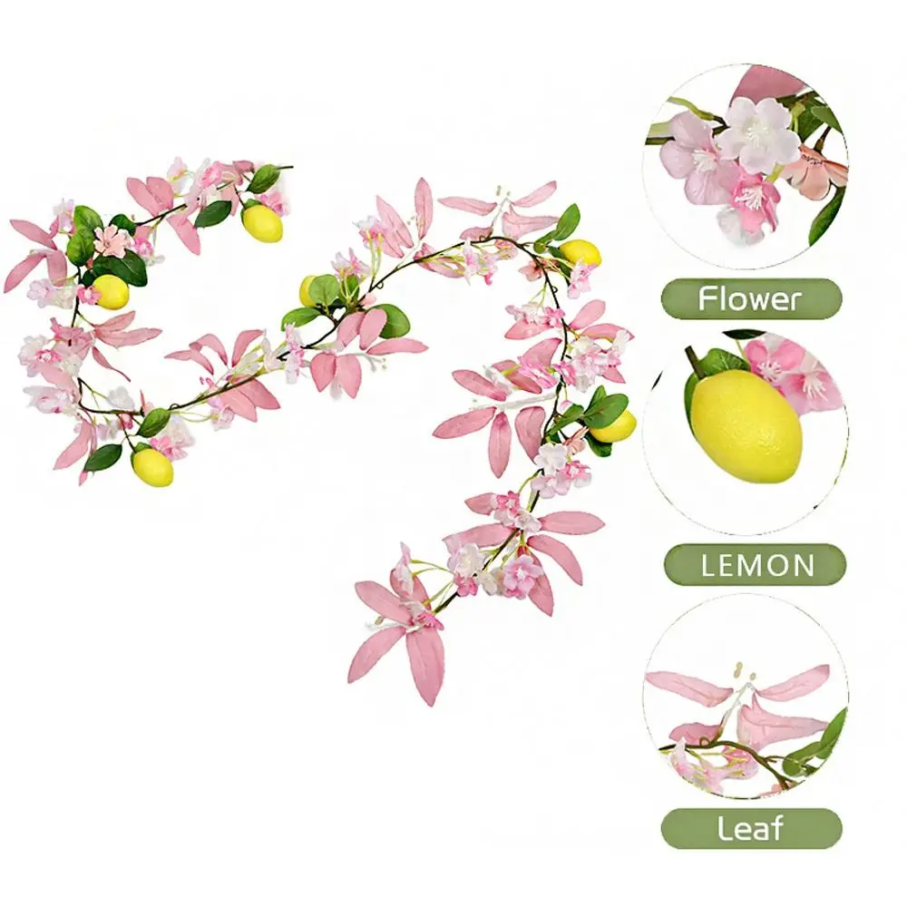 Fleurs de cerisier de citron artificielles de printemps, vigne élégante avec feuilles vertes, guirlande de citron artificielle, fausse vigne de fruits réalistes