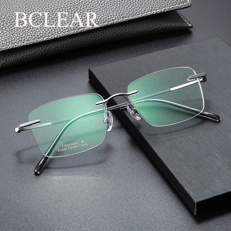 

BCLEAR Fashion Square Rimless Glasses Frame Men Titanium Ultralight Rimless Slim Eyeglass Business Casual Comfortable Eyewear