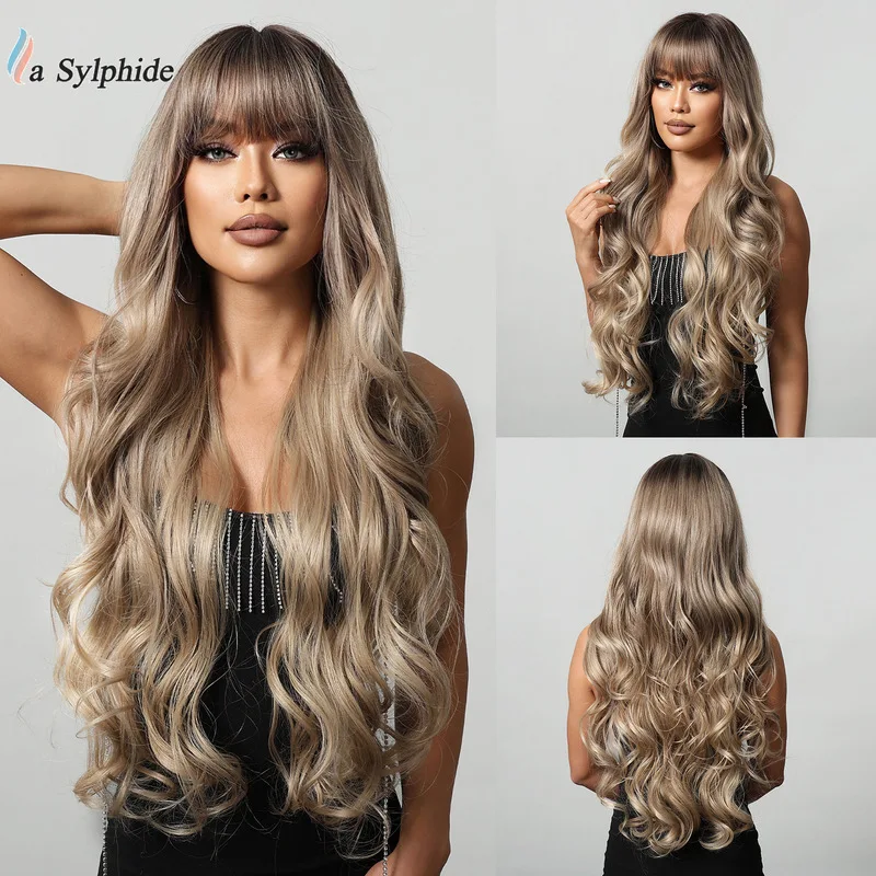 curly with air bangs, inward-curling long straight hair, pear-shaped hairstyle, popular clavicle-length wig, invisible