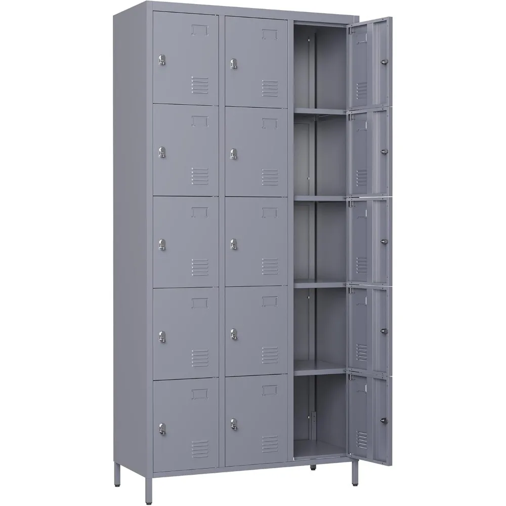 

15 Doors Metal Lockers for Employees 72" H Storage Cabinet Lockable Locker with Shelves Steel Storage Locker for Gym School Offi