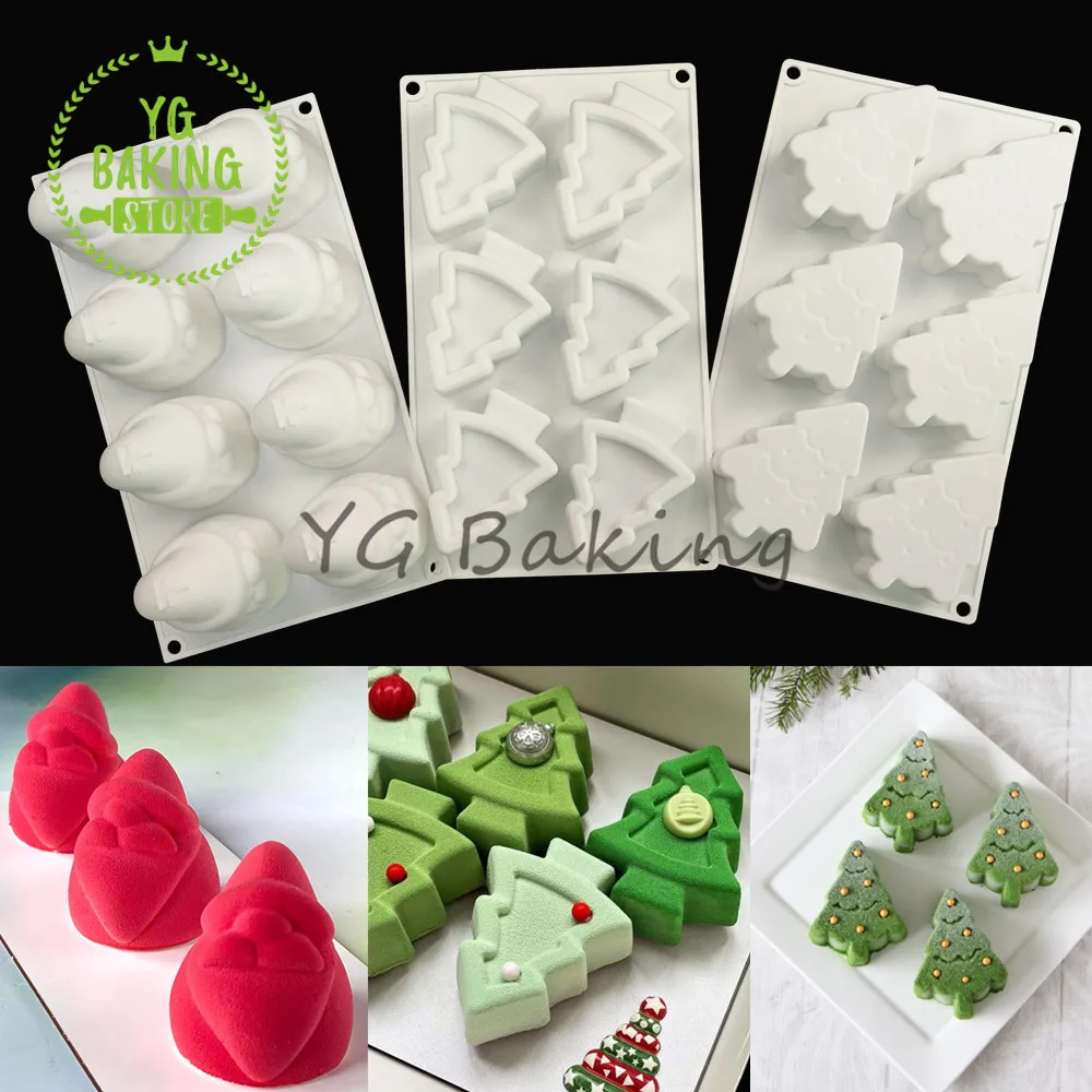 Dorica Christmas Tree/Santa Claus Silicone Mousse Cake Mold DIY Fondant Chocolate Mould Cake Decorating Tools Kitchen Bakeware