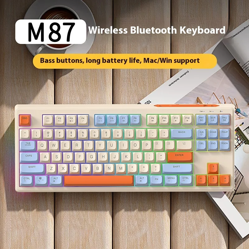 

Dual-Mode 5.0 Bluetooth 2.4G Wireless 87Keys Keyboard And Mouse Set Rechargeable Female Mute Mac Girl Holiday Gift