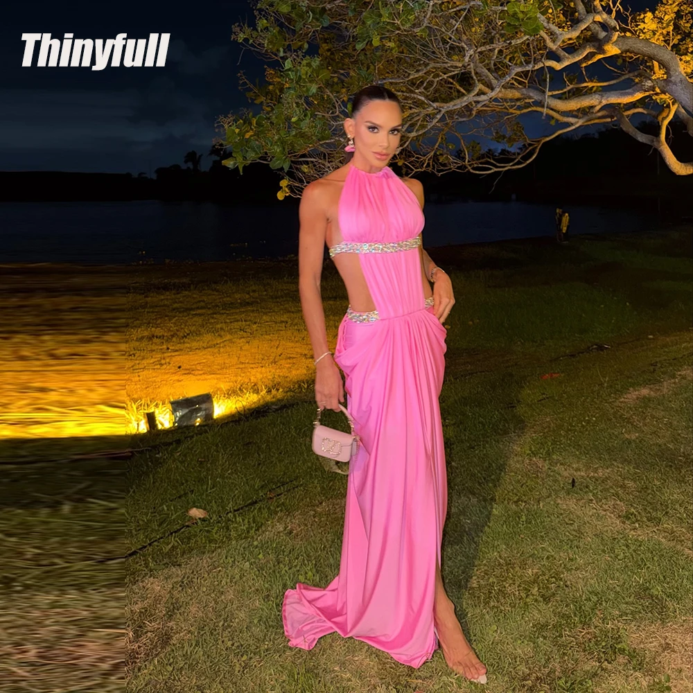 

Thinyfull Mermaid Prom Dresses Halter Sleeveless Crystal Evening Party Gown 2026 Long Formal Dress robes de soirée Customized
