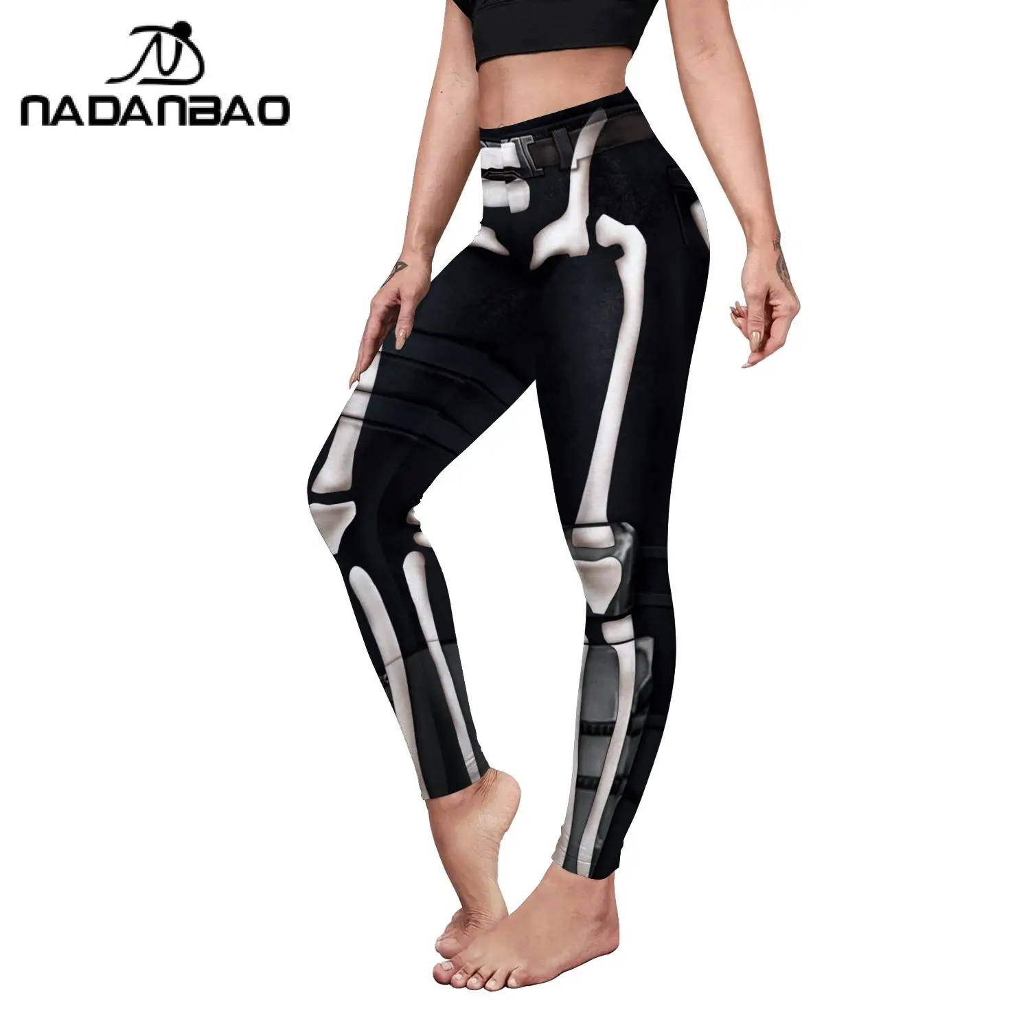 Nadanbao Bone Texture Leggings Middle Waist Printed Legging for Women Highly Stretchable Fitness Tights Yoga Pants Sportswear