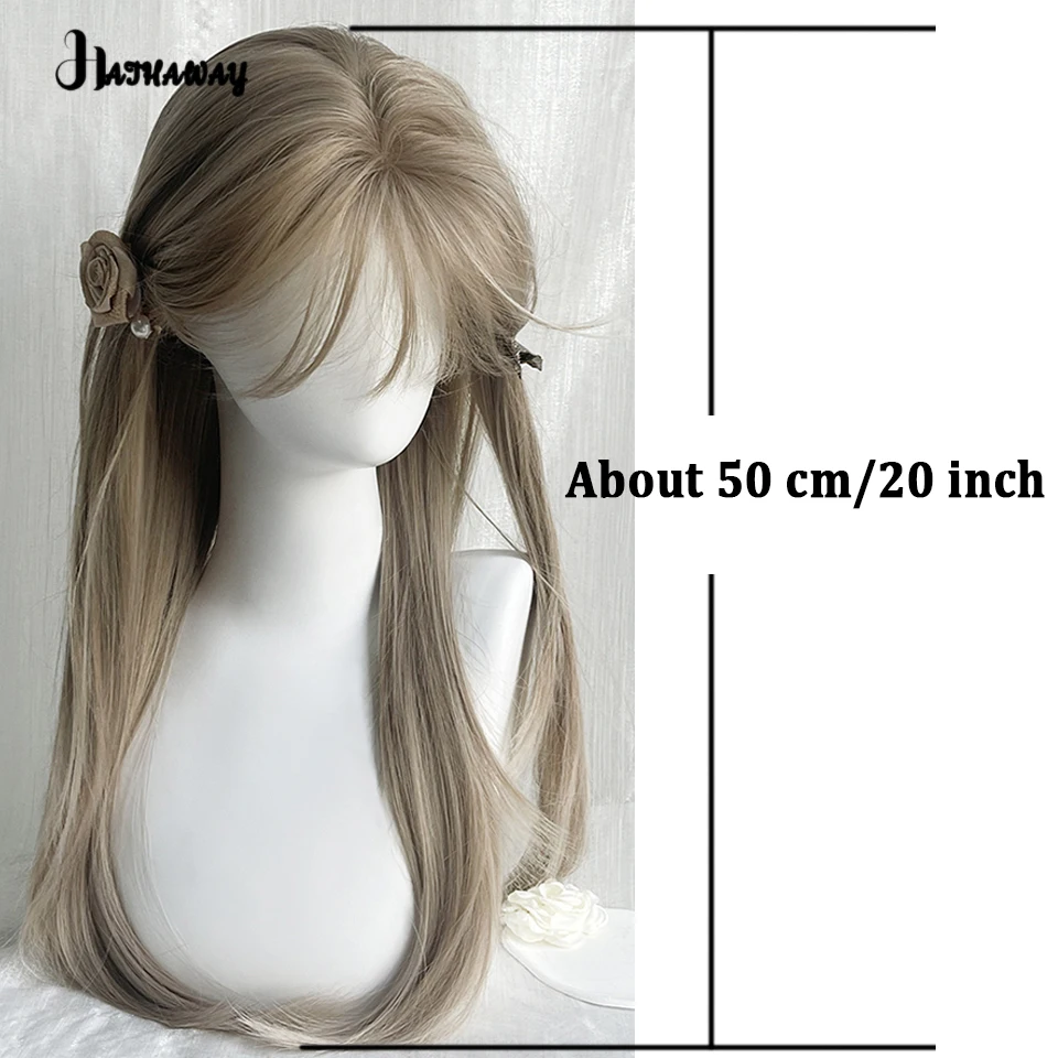 20 Inch Long Straight Hair Female Synthetic Wig Long Straight Hair New Milk Tea Beige Long Straight Hair Lolita Cosplay Wear Wig