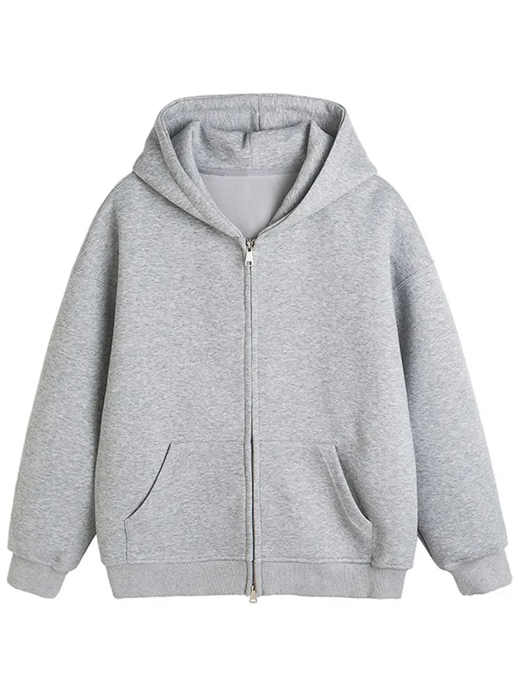 hooded sweatshirts, retro trendy brand clothing, smooth, casual, simple, multifunctional, loose, zipper, spring and autumn