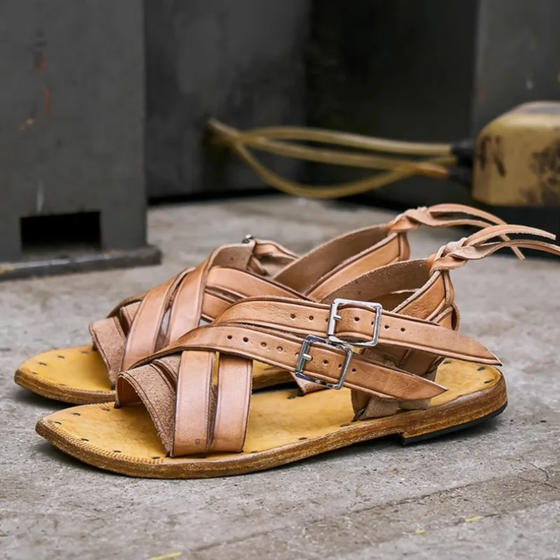 

Винтажные сандалии ручной работы из воловьей кожи растительного дубления, летняя мужская обувь
