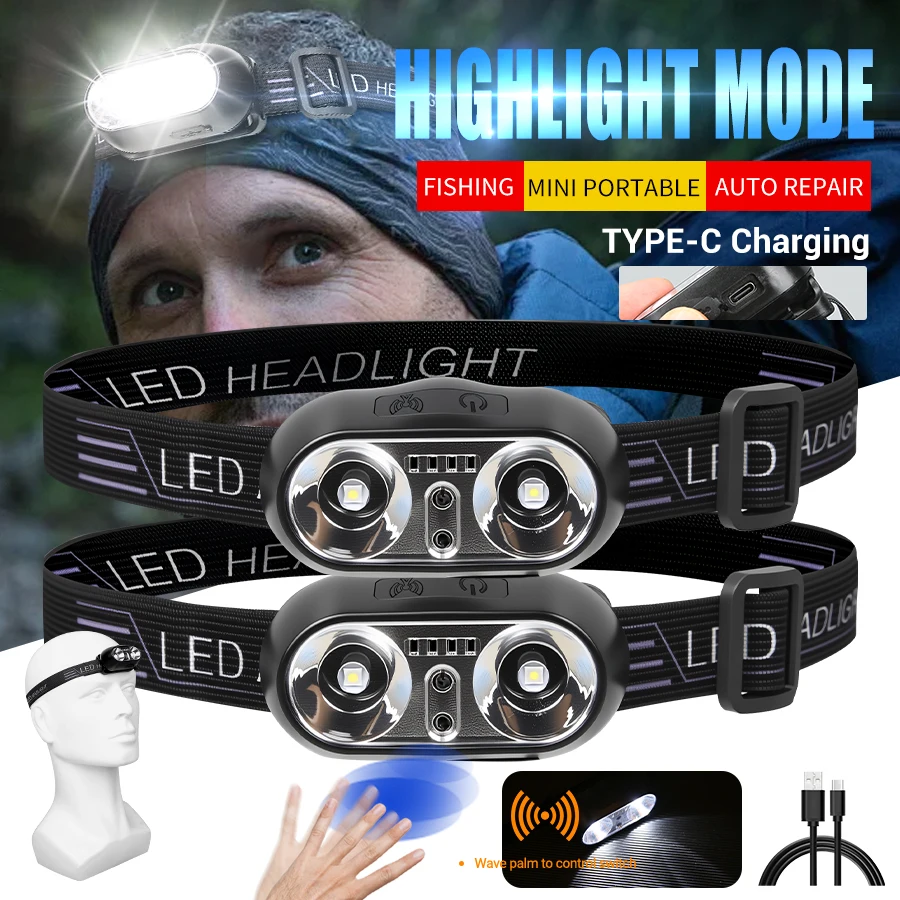Strong Light Headlamp Mini Led Night Fishing Powerful Torch Head Lamp Outdoor Waterproof Camping Portable LED Sensor Headlamps
