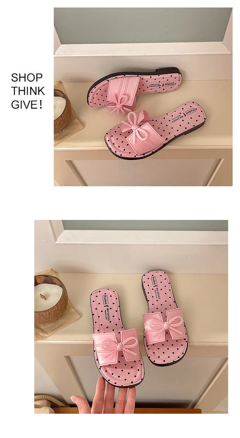 Damen Sommer Neuheit: Stylische Pantoletten mit Schleife, niedrigem Blockabsatz, Polka Dots und offener, eckiger Zehenpartie – Detail 9