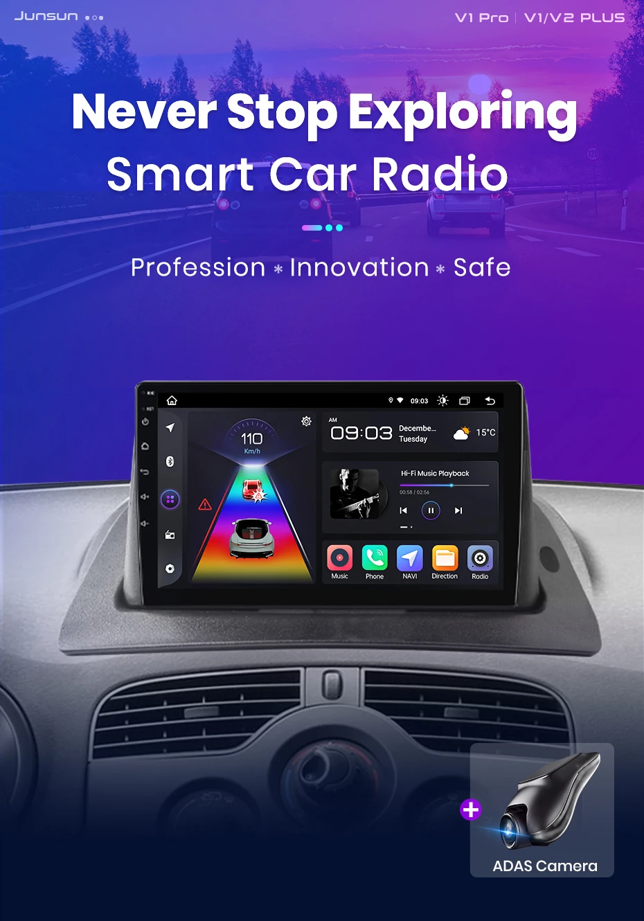 Junsun Wireless CarPlay Android Auto Autoradio für Renault Kangoo 2008–2018 GPS 360 ° Panoramakamera Multimedia 2DIN – Detail 1