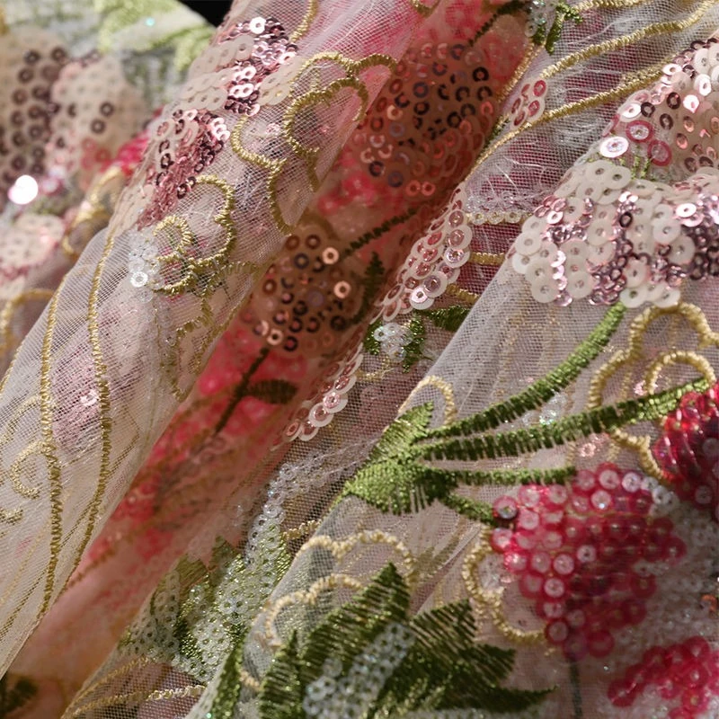 Heavy Craft Embroidery Tulle Sequins Jacquard Fabric for Wedding Dresses Qipao Hanfu Bridal Designer Material