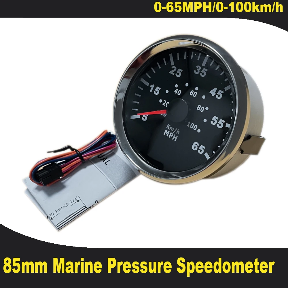 Waterproof Pressure Speedometer 85mm Speed Gauge 0-35M 0-55M 0-65M Pitot Tube Pressure Signal for Car Universal