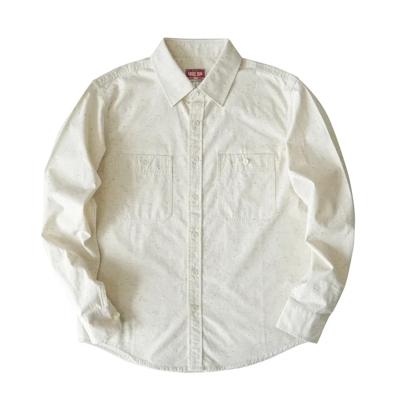 Sauce Zhan Mans Shirts Vintage bunte Punkte Langarm Arbeits hemden für Mann reine Baumwolle Frühling und Herbst Chambray Shirts