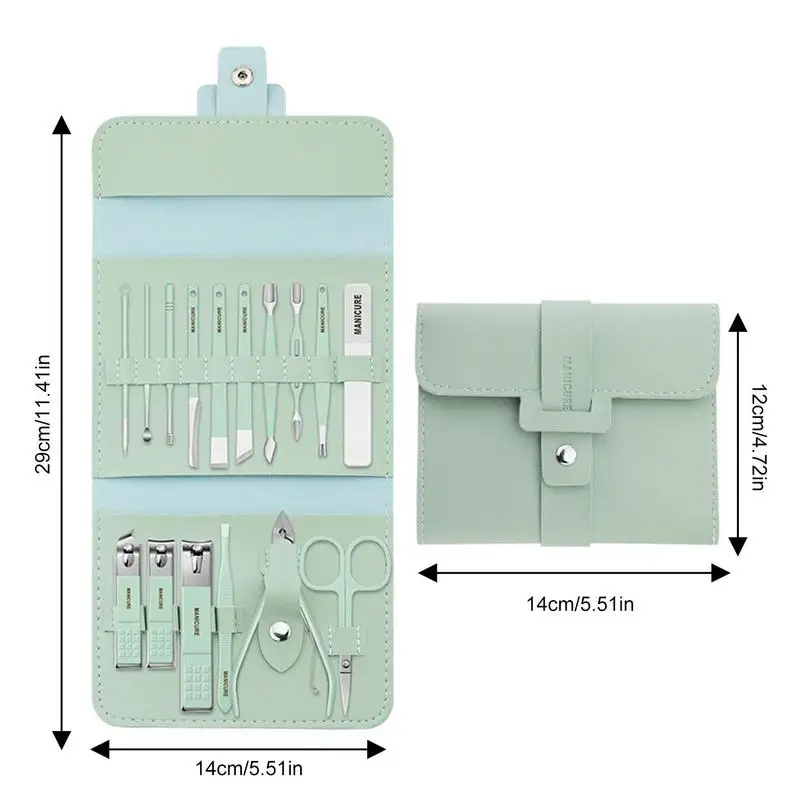 Kit de manicura y pedicura, cortador de uñas de acero inoxidable, juego de herramientas de aseo, 16 piezas, herramientas de precisión con tijeras y Funda de cuero
