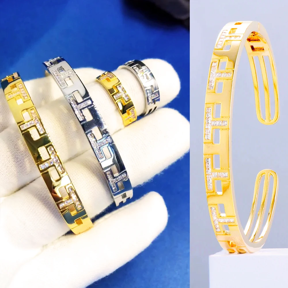 

Missvikki New Trendy Stackable Bangle Ring Set Mix Match For Women Full Micro Cubic Zircon Wedding Saudi Arabic New