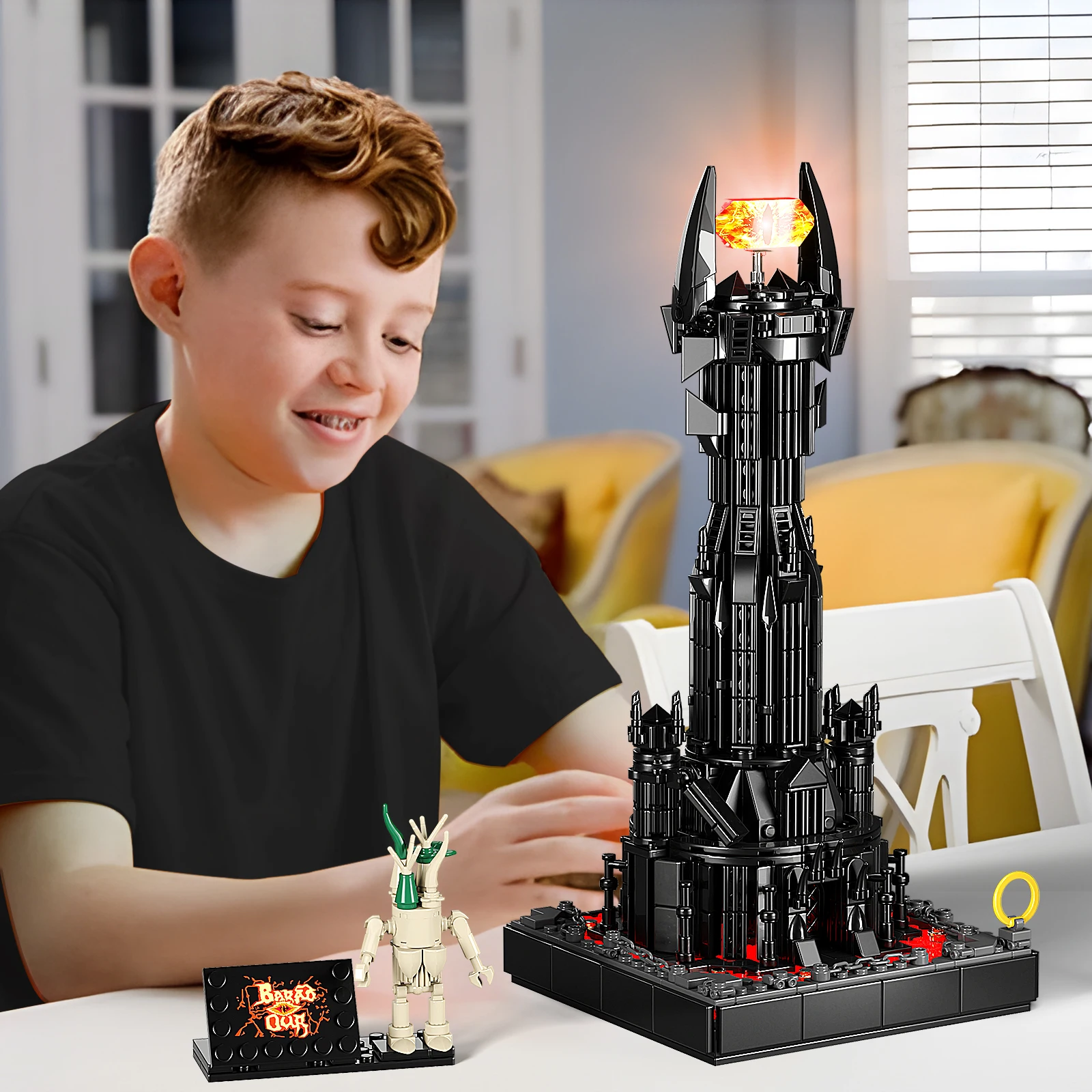 MOC-Torre del diablo negro Lorded, juego de bloques de construcción, anillos, fortaleza mágica, castillo, juguetes de ladrillos para niños, regalos