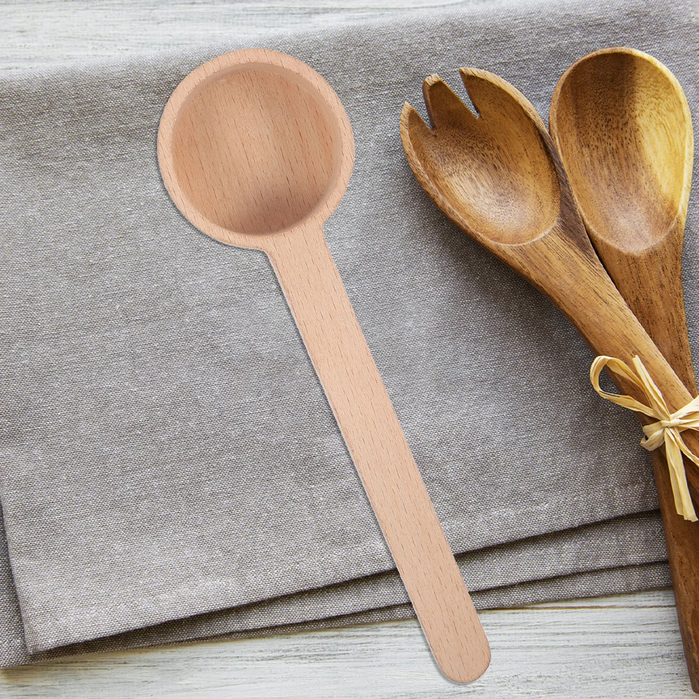 

2Pcs Wooden Long Handle Spoons Safe Cooking Serving Tea Milk Salt Scoop Bath Kitchen Utensil