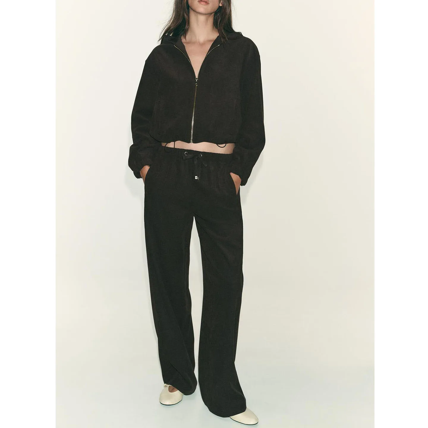 معطف Jaet فضفاض للطيار مع سحاب وغطاء محرك السيارة كاجوال بنطال ذو قصة أرجل واسعة وحزام للخريف طقم سراويل طويلة للنساء #2