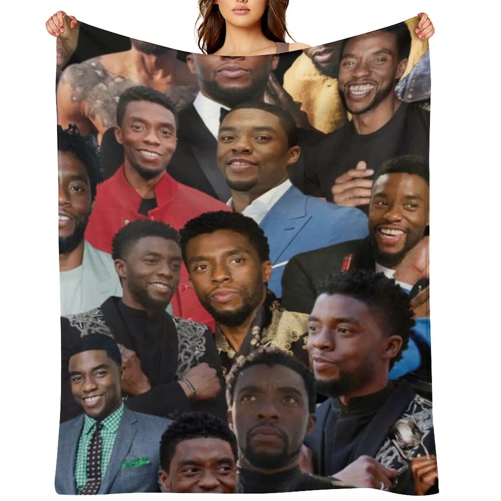 

chadwick boseman photo collage Throw Blanket Picnic Decorative Sofas Plaid on the sofa sofa bed Blankets