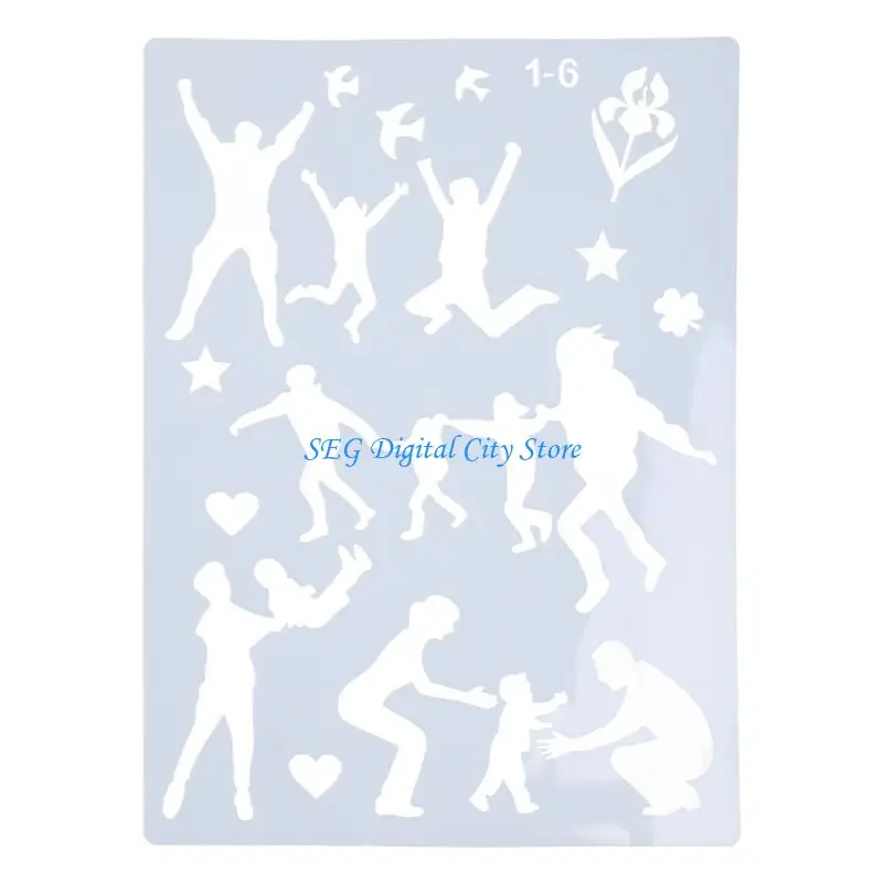 U75B 9Pack Silhouet Families Painting Stencils Templates Reusable for DIY Art Project