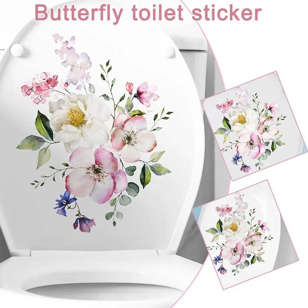 Floral Toilet Sticker Self-Adhesive Wall Decor Sticker Mural Wall Toilet Tatto Decals Toilet Flower Beautify Decorative Gor E7B2