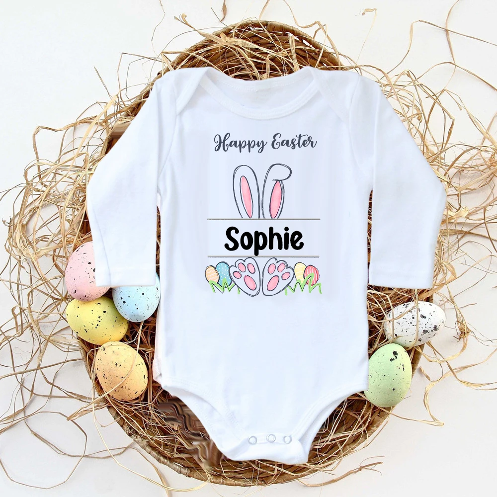 Personalised Easter Baby Bodysuit Custom Name Infant Outfits Clothes Boy Girl Holiday Party Jumpsuit Cute Bunny Newborn Romper