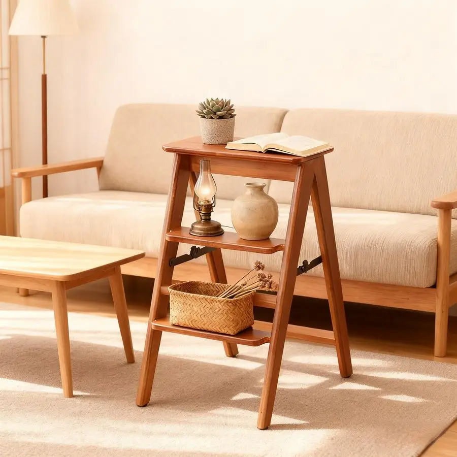 

Bamboo Foldable 3Step Stool Wide AntiSlip Pedal Sturdy Ladder for Home Multiuse as Shelf Plant Stand 23.6x14.7x7.6in for Adults