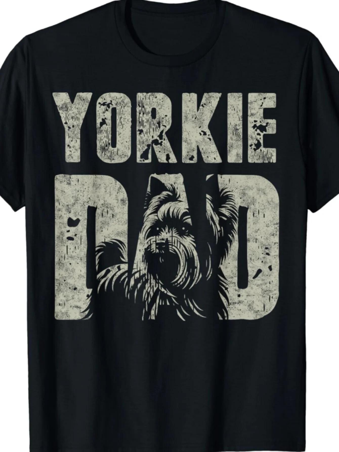 

Yorkie Dad Graphic Tee Men Cotton Short Sleeve Casual Round Neck T-Shirt for Dog Lovers