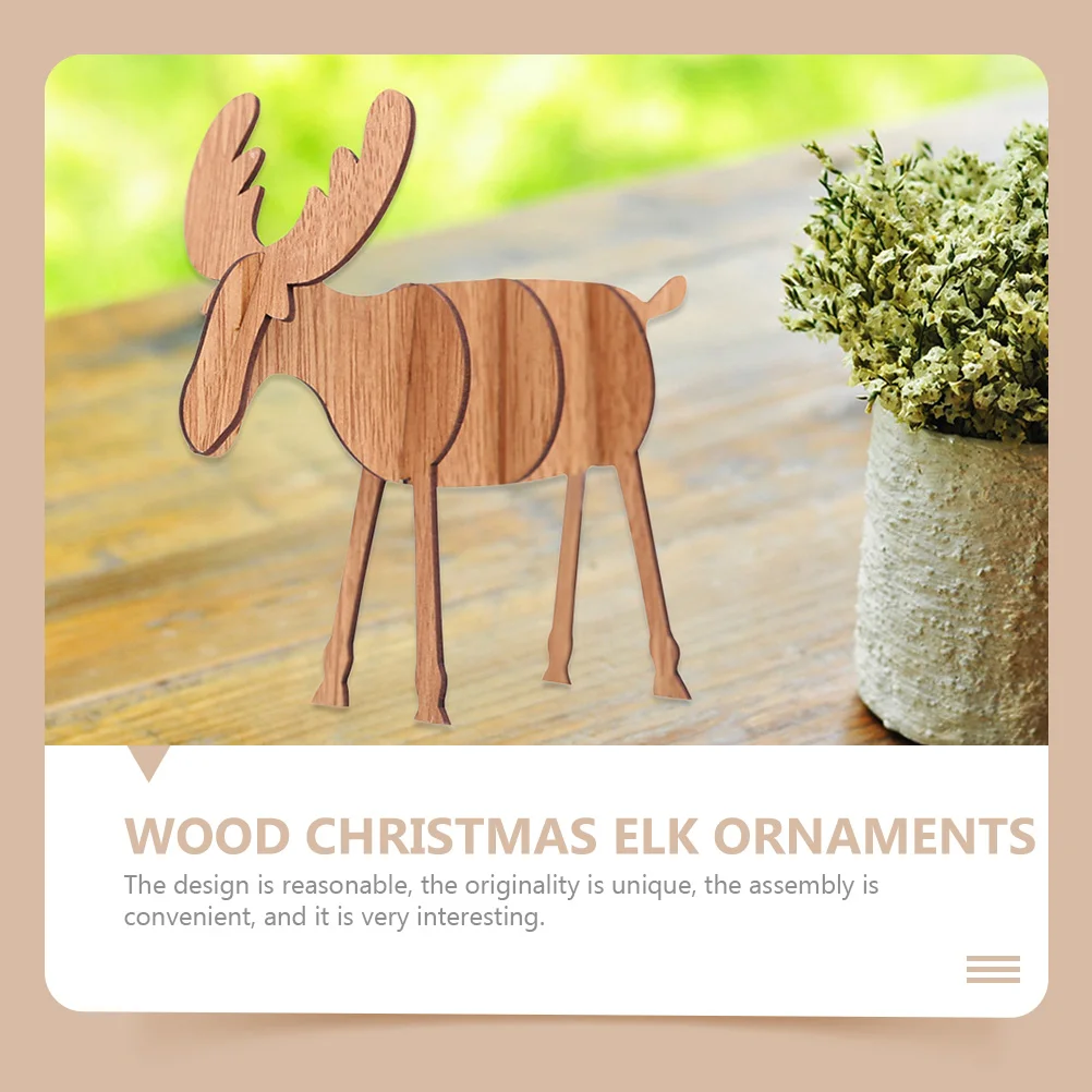 

6 Pcs Wood Decor Christmas Ornaments for Festival Desktop Decorations Assembly DIY Elk