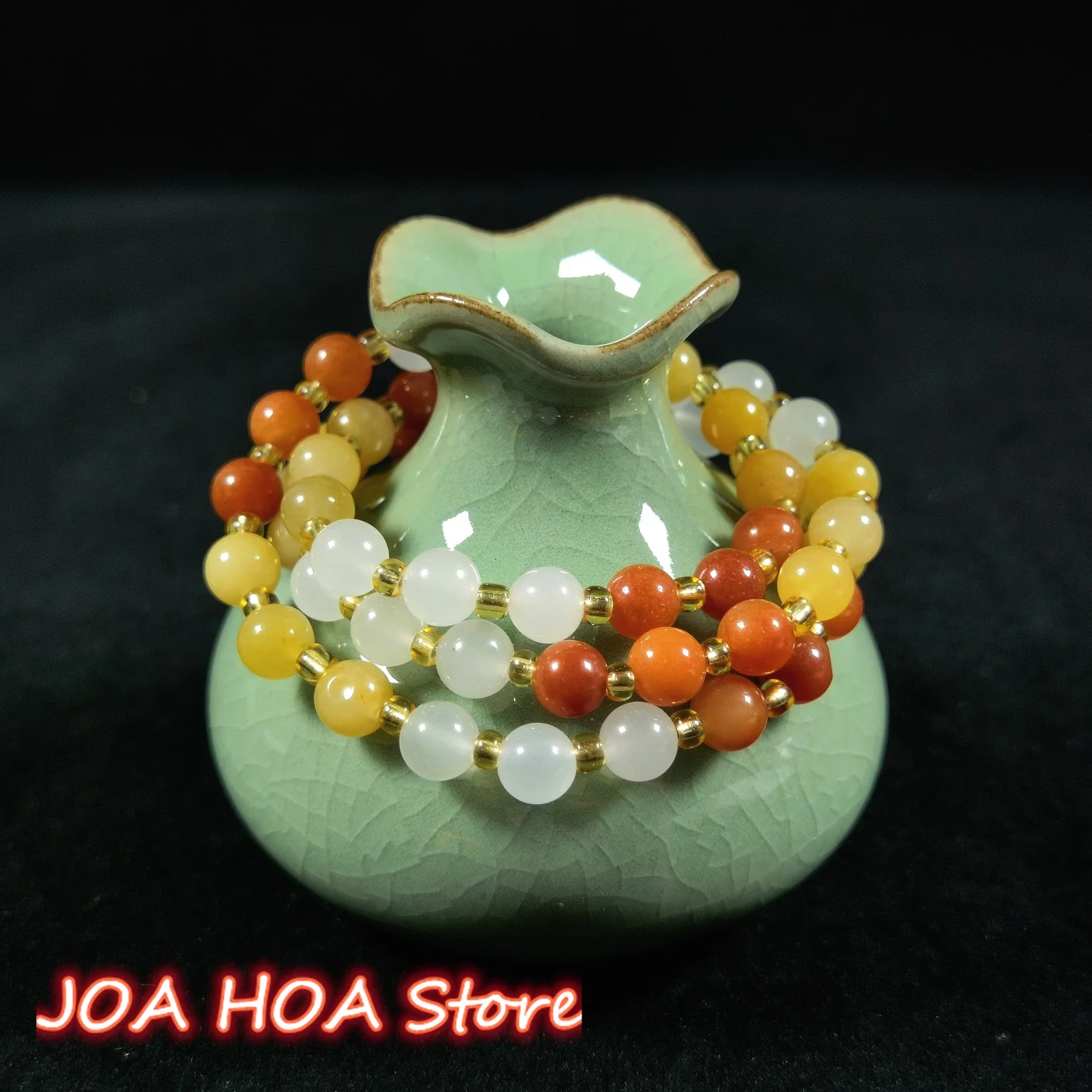 Fine Natural Gold Silk Jade Red Yellow White  Multi-circle String Bracelet Selected Round Beads Bangle Jewelry