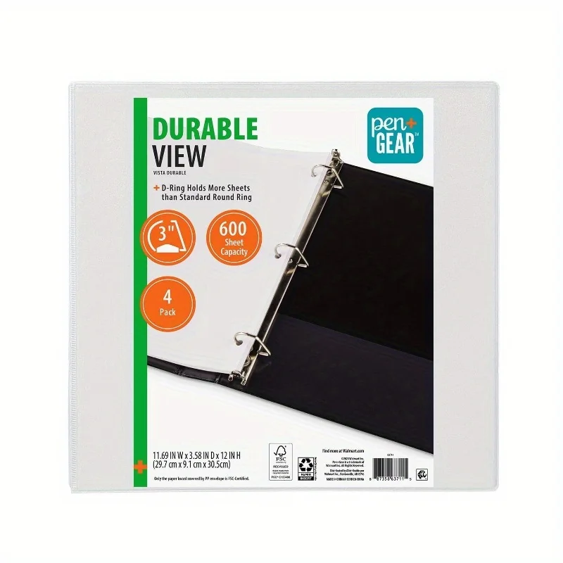 

Durable View 3 — папка для кольца с 3-дюймовыми кольцами, 4 шт., белая