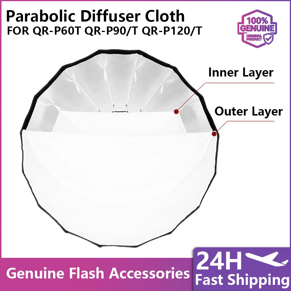 White Inner & Outer Diffuser Cloth For Godox QR-P90 QR-P120 Deep Parabolic Quick Release Softbox, Diffuser Only, Softbox Not Inc