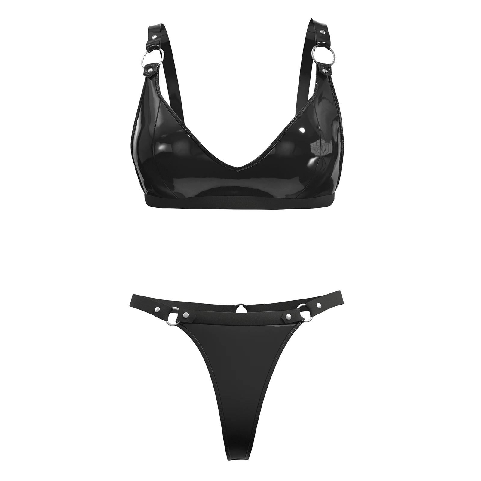 Set di biancheria intima in pelle Sexy da donna reggiseno in pelle PVC lucido pantaloncini in lattice ad alta elasticità reggiseno in pelle