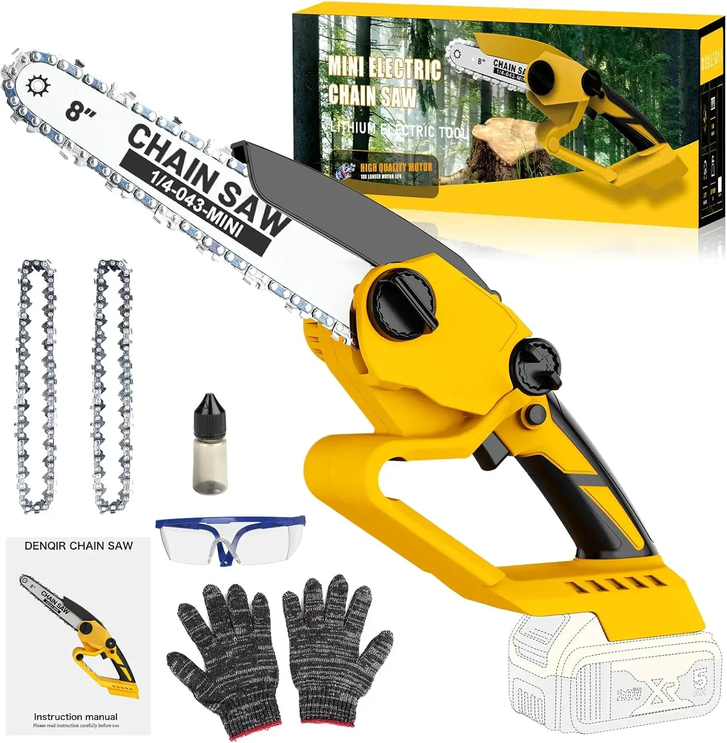 Cordless Mini Chainsaw 8 Inch for Dewalt 20V MAX Battery Powered (NO Battery) Portable Small Rechargeable Pruning Chain Saw