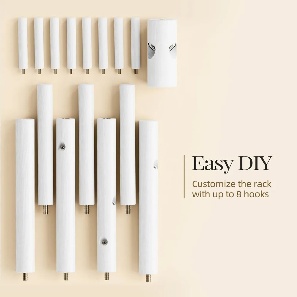 رف معاطف خشبي متين مع 8 خطافات، حامل بحجم قابل للتعديل للمدخل والممر، مثالي للمعاطف والقبعات #6