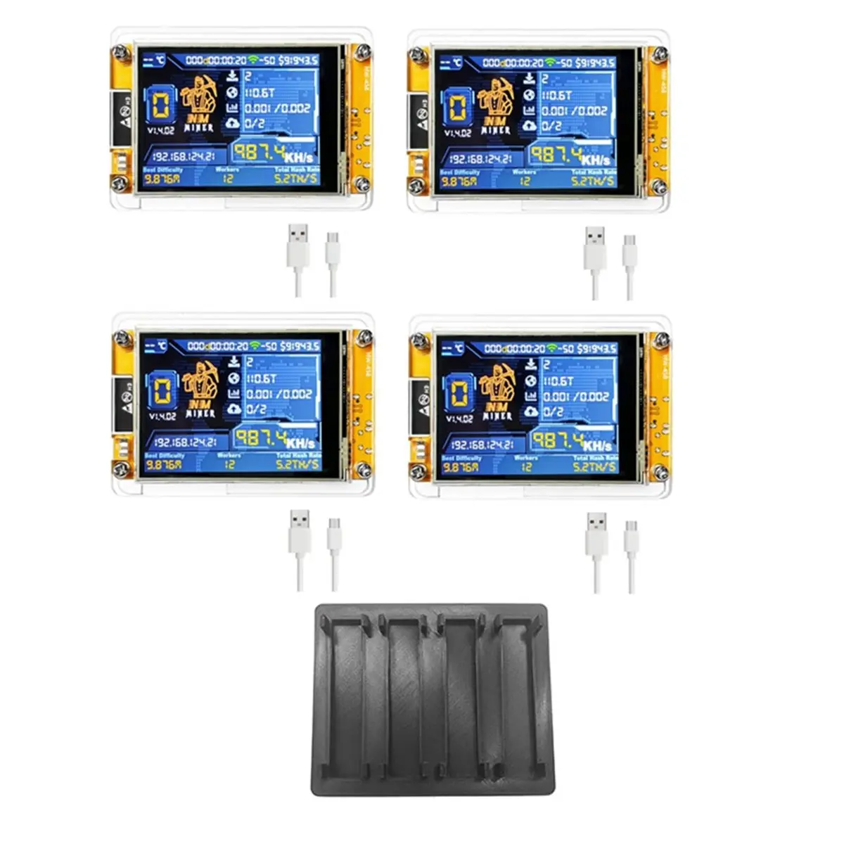 T384C Tools-4X 980KH/S +4 Slots Stand Upgraded Harshrate Bitcoin Crypto Solo Lottery Miner 2.8 Inch Smart Display