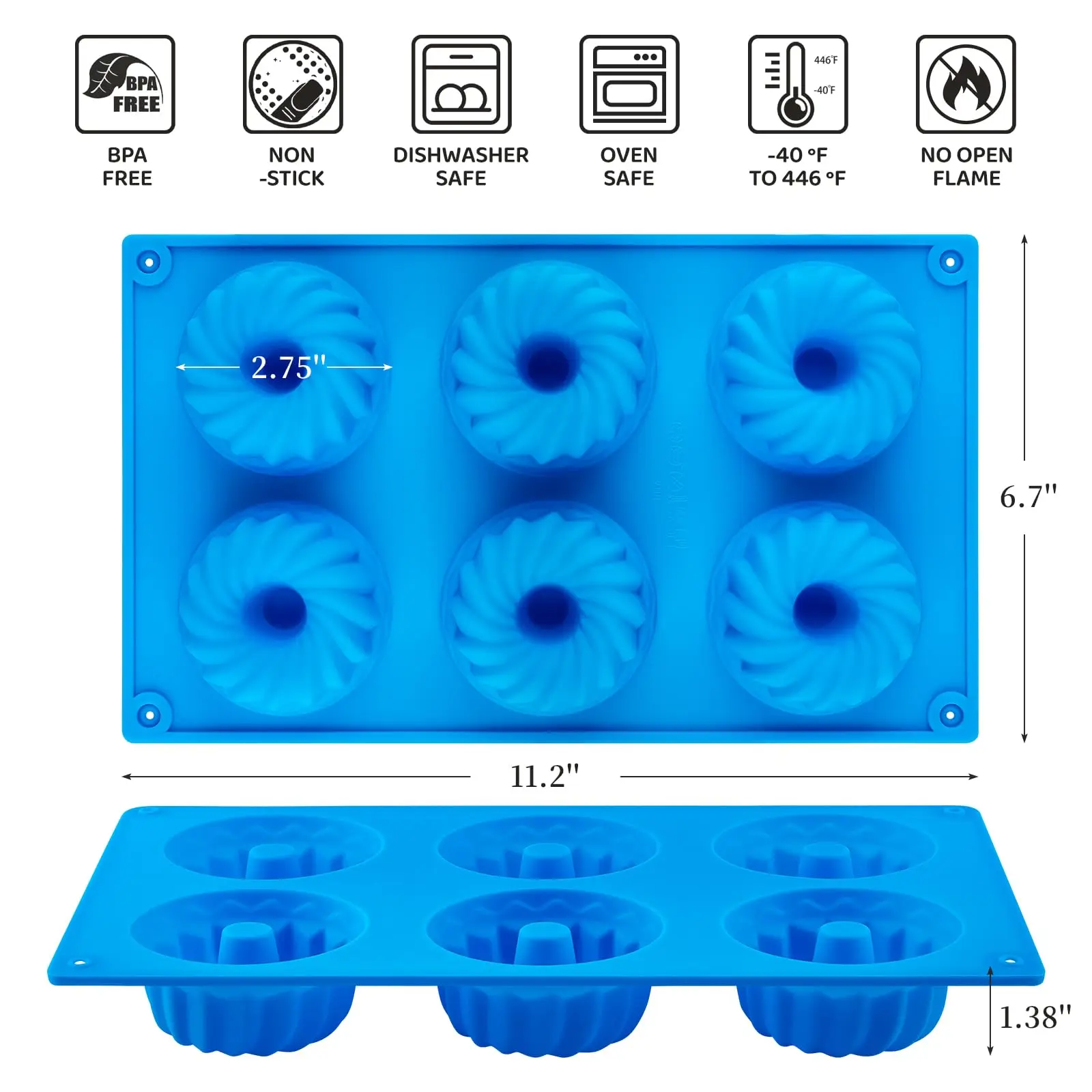 Mini Bundt Cake Pan 6 Cavity Non-stick Silicone Cake Baking Molds for Cornbread Dessert Muffins Silicone Baking Mold