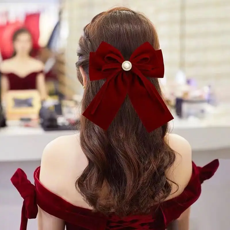 

2025 New Female Barrettes Hairpins Headwear Bride Red Black Wedding Velvet Bow Popular Hair Clip Women Ladies Hair Accessories