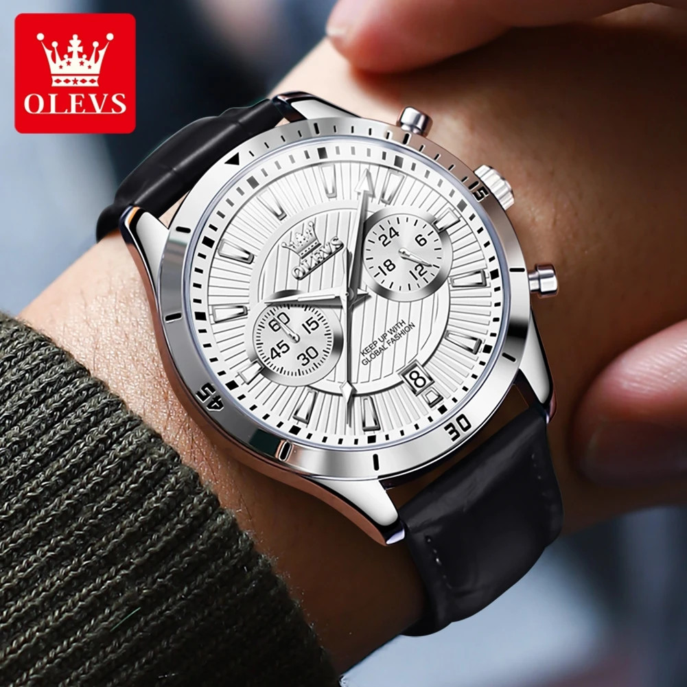 OLVES 2921 Fashion Mens Business Watches Original Luminous Calendar Waterproof Quartz Watch for Men Luxury Leather Wristwatch