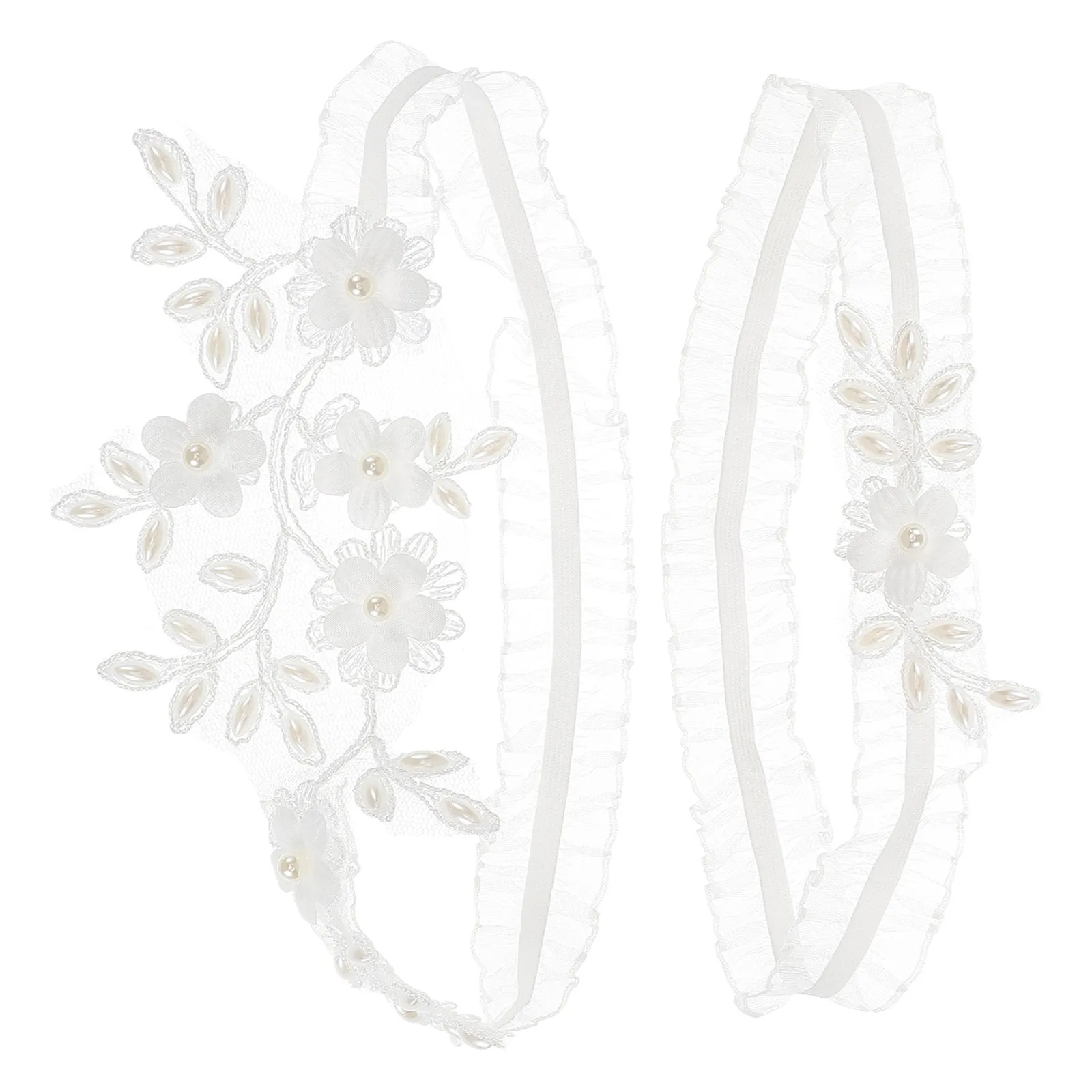 

1Pair Elegant Bridal Lace Garter with Embedded White Pearls Soft Stretch Elastic Leg Ring Non-Slip Stocking Holder for Wedding