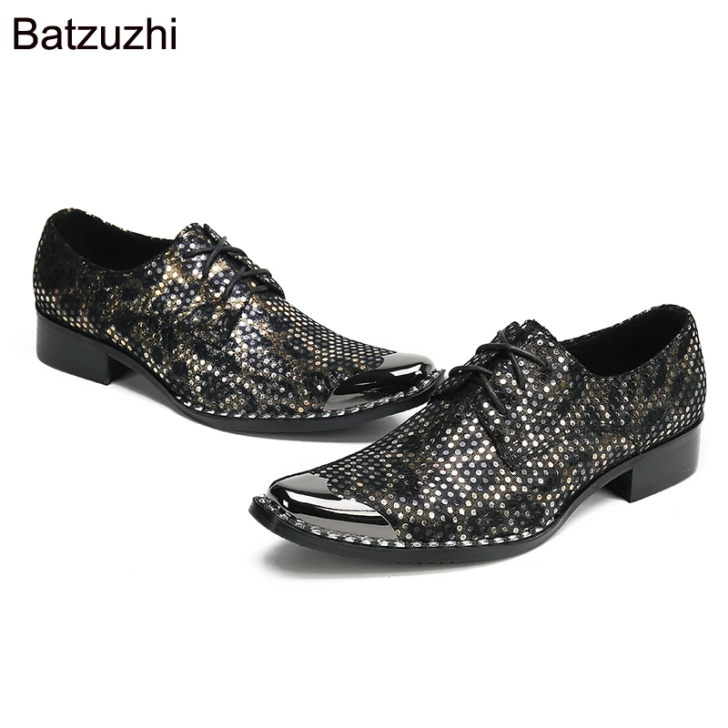 

Batzuzhi Pointed Metal Toe Black Leather Dress Shoes Men New Design Men's Shoes Lace-up Formal Business, Party and Wedding Shoes